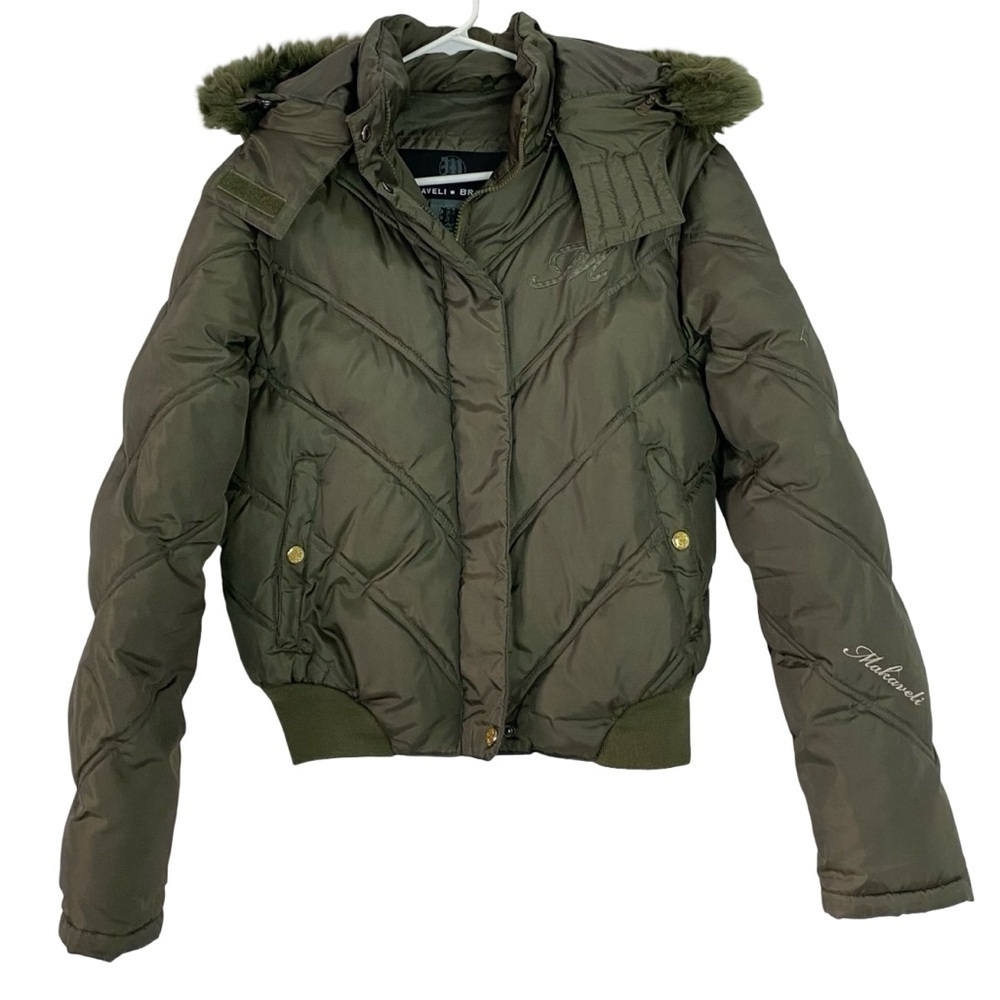 Vintage Y2K Makaveli Puffer Jacket Womens Size Medium Down Hooded Green Puffy